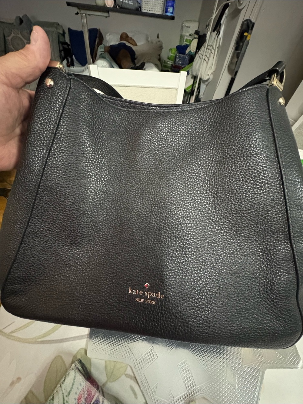kate spade Black Pebbled Leather Shoulder Tote with Gold Accents - Picture 9 of 13
